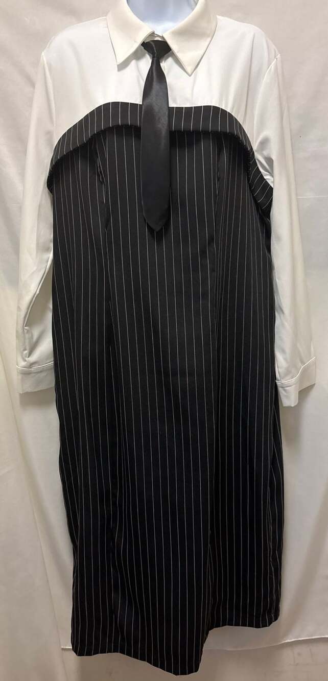 Shein Curve Black and White Pinstripe Two-In-One Shirt Dress 1XL